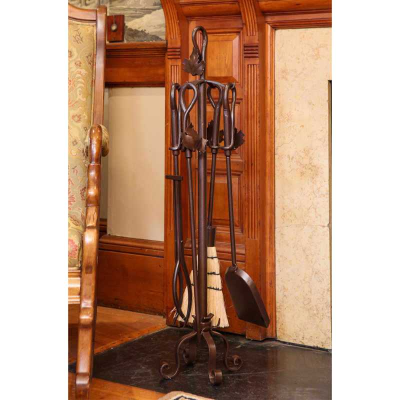 Ensemble d’outils de cheminée en fer forgé 4 pièces Chambliss, Bronze romain thermolaqué