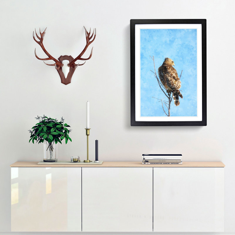 Hawk Perched In A Tree - Single Picture Frame Painting on MDF, 33cm H x 24cm W x 2cm D, Black Framed