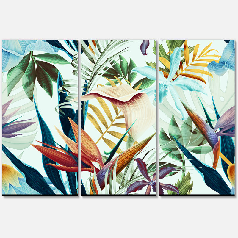 Fleurs tropicales rétro I - 3 pièces, impression sur toile tendue