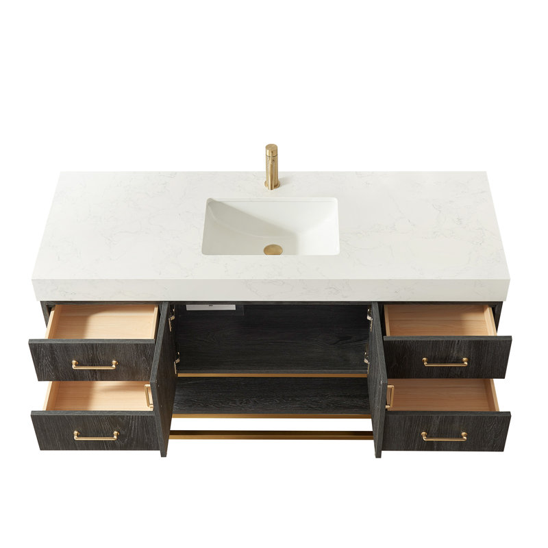 Ensemble de meuble-lavabo simple 60 po Alistair, Or, Chêne naturel, Blanc