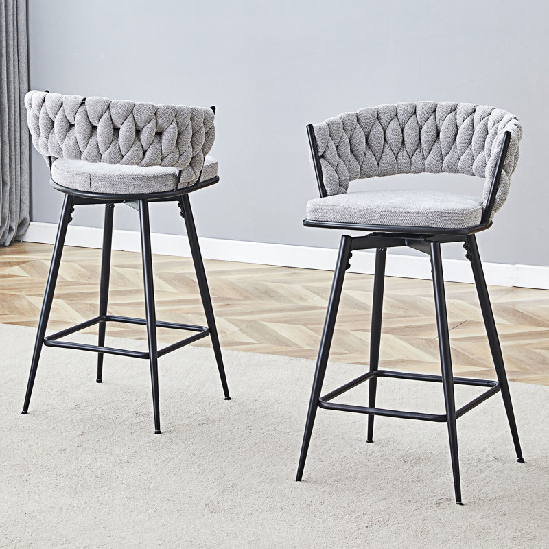 Ensemble de 2 tabourets de bar pivotants, Gris clair, Noir