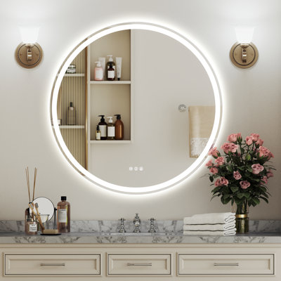 UL Certified Round LED Vanity Mirror with Front & Back Light, 36" Anti-Fog, Dimmable, 3 Color Temperatures