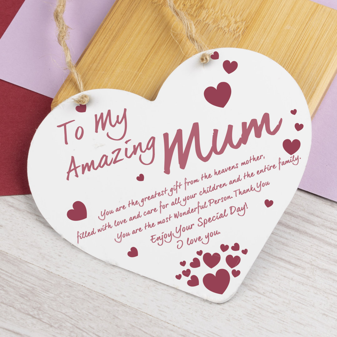 Wooden Heart Plaque Amazing Mum