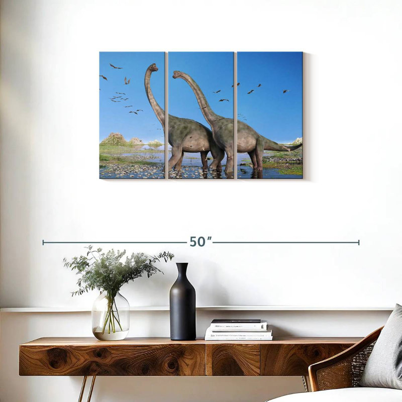 Ashachia, brachiosaure et ptérosaures, H 20 po x l 33 po