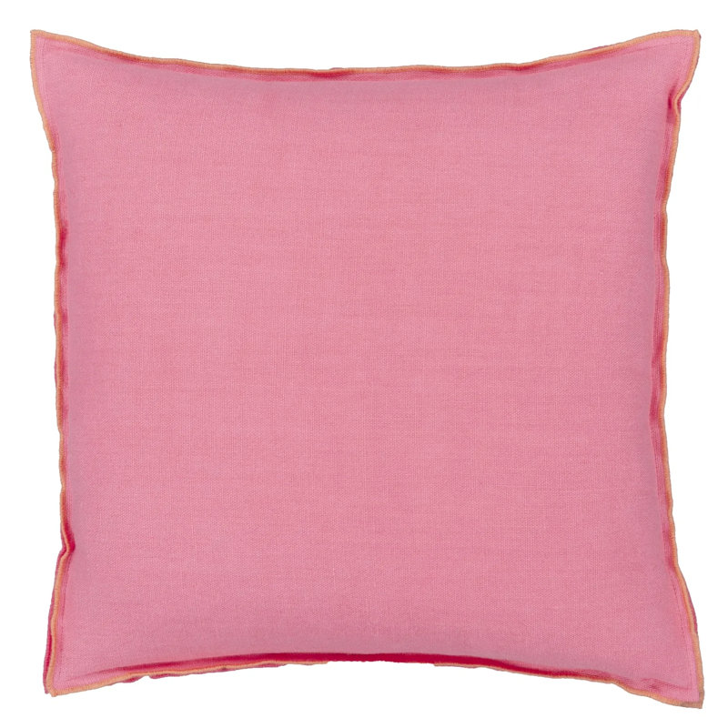 Brera Lino 100% Linen Decorative Pillow, 17"H x 17"W, Hibiscus/Peach