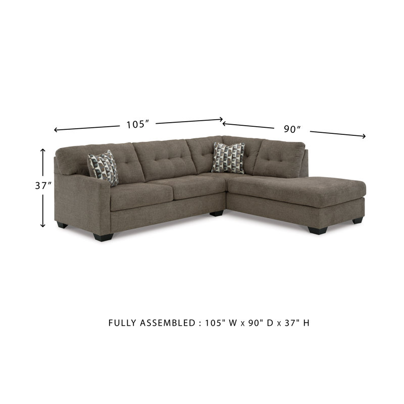 Jasmen Upholstered L-Shaped Sectional, Right Hand Facing, Chocolate 100% Polyester