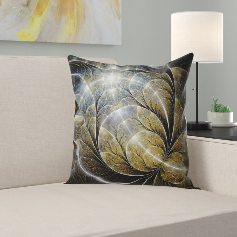 Coussin floral à fleur symétrique avec éclairage, 16 po x 1 po, Coussin décoratif
