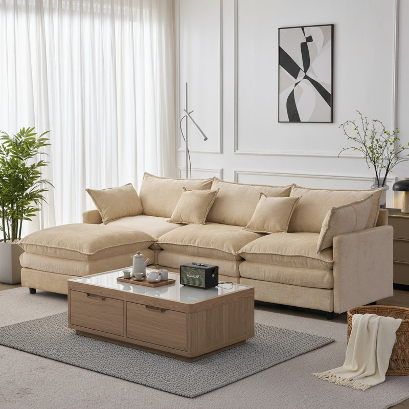 105" Modular Sectional Couch, Light Coffee