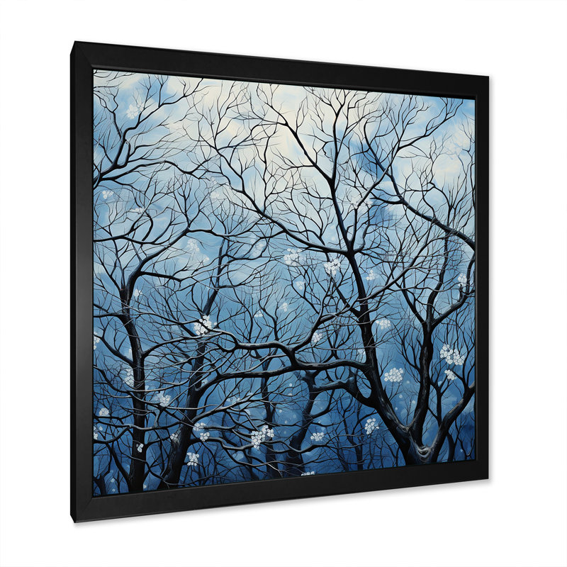Minimalisme, arbre bleu, charme II, Cadre simple noir, H 30 po x l 30 po x P 1 po
