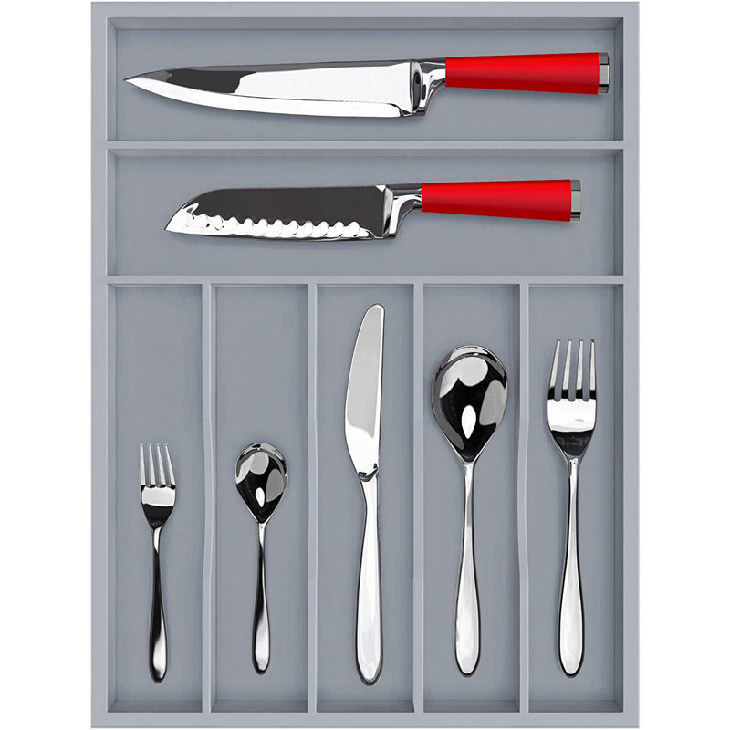 Organisateur de tiroir de cuisine en bambou Arayeli Luxury - 7 pièces, blanc, gris