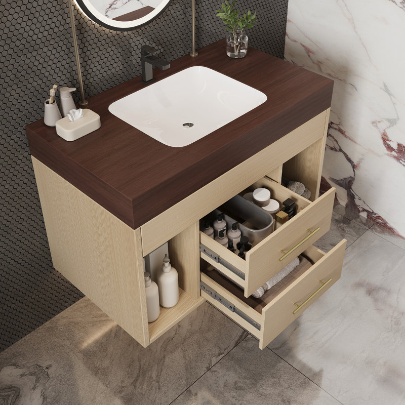 Meuble-lavabo flottant Modern, Wood, Walnut