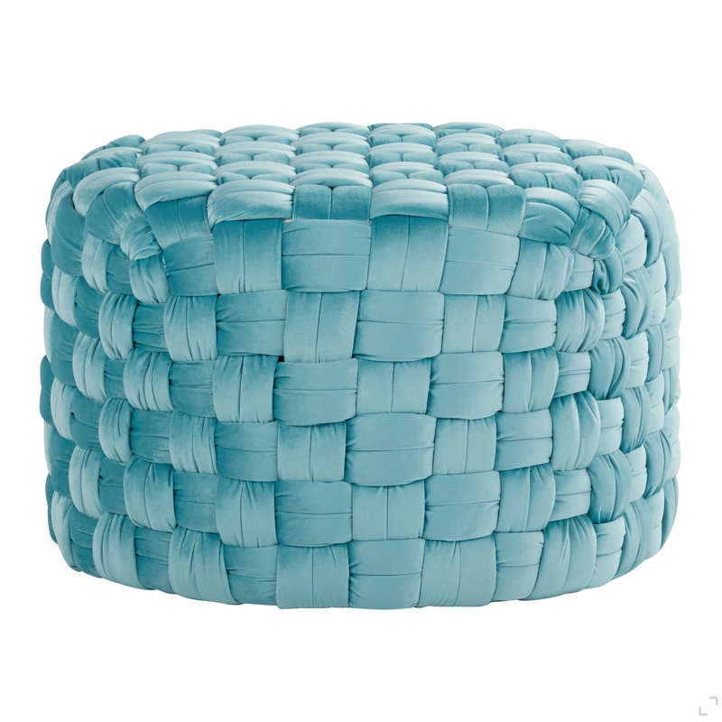 Repose-pieds rond en velours de 24 po, Bleu