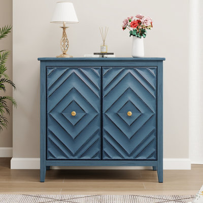 Armoire de rangement à motif géométrique à losanges, portes magnétiques sans poignée, finition rétro matte, armoire d'entrée facile à nettoyer pour les pieds et le salon