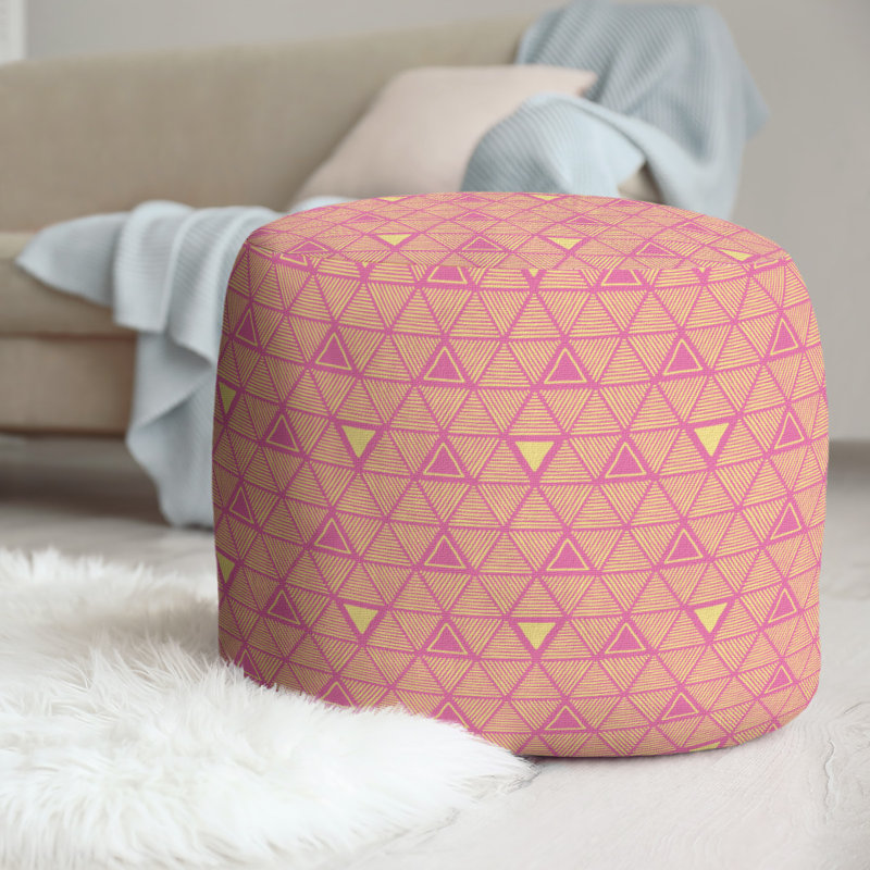 Upholstered Pouf, Pink/Yellow