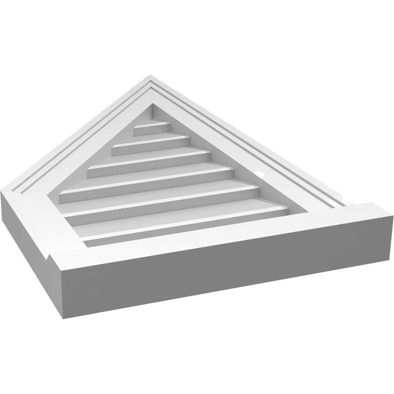 Half Peaked Left Surface Mount Signature Urethane Non-Functional Gable Vent 14/12 Pitch Primed Tan, 26" H x 14" W x 2" D