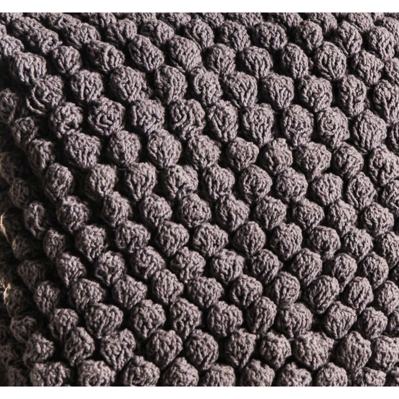 Gray Cotton Crochet Pom-Pom Square Throw Pillow