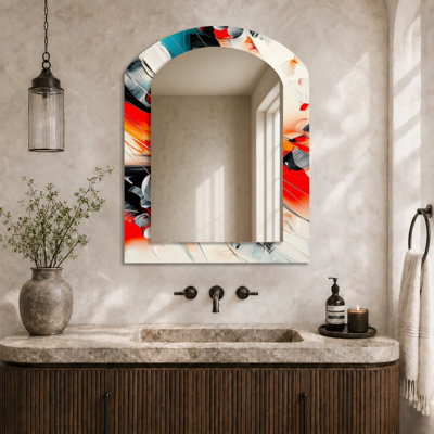 Miroir mural moderne et moderne - ordre désintégrant de fractale rouge, impression métallique