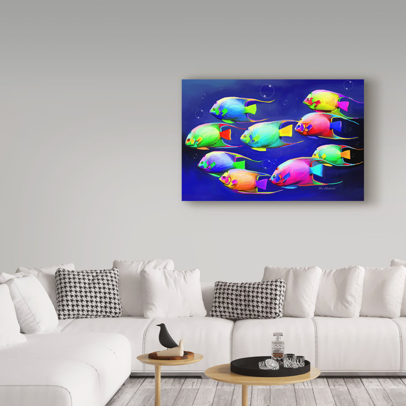 « color fishs 2 », reproduction de peinture à l’huile sur toile tendue, H 30 po x l 47 po