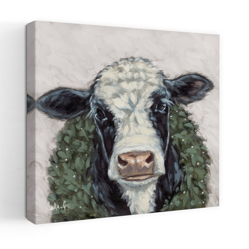 Art contemporain avec marguerite et vache, H 18 po x l 18 po