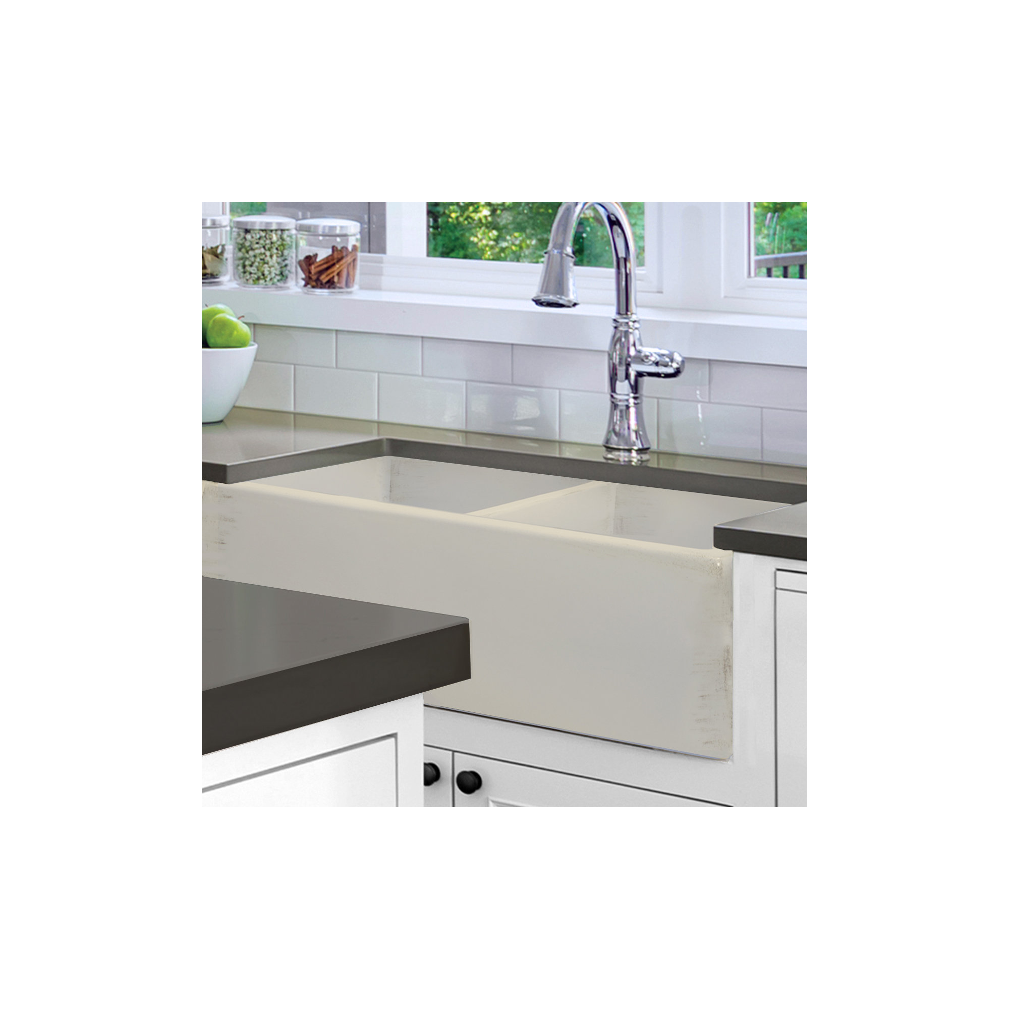 Vineyard 33" L x 18" W Double Basin Farmhouse Kitchen Sink, Shabby Straw
