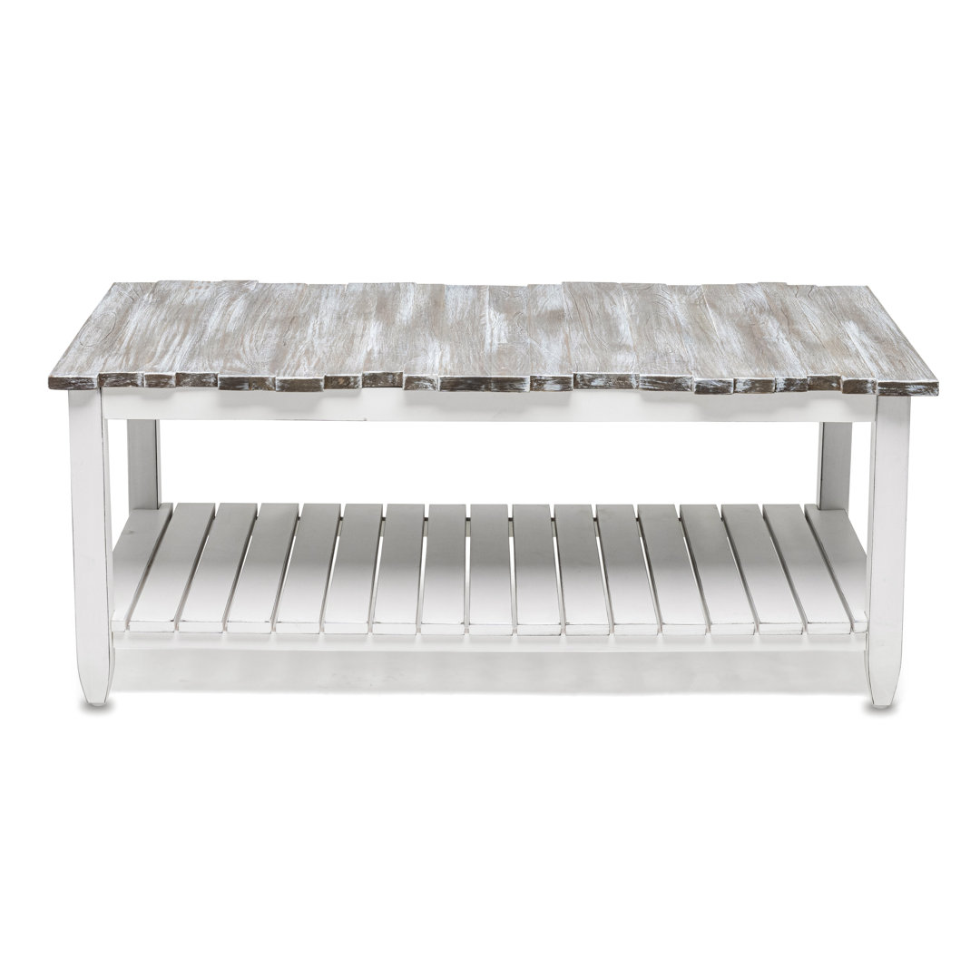 Decastro Solid Wood Coffee Table with Storage - Distressed White Wash Coastal Highland Dunes 