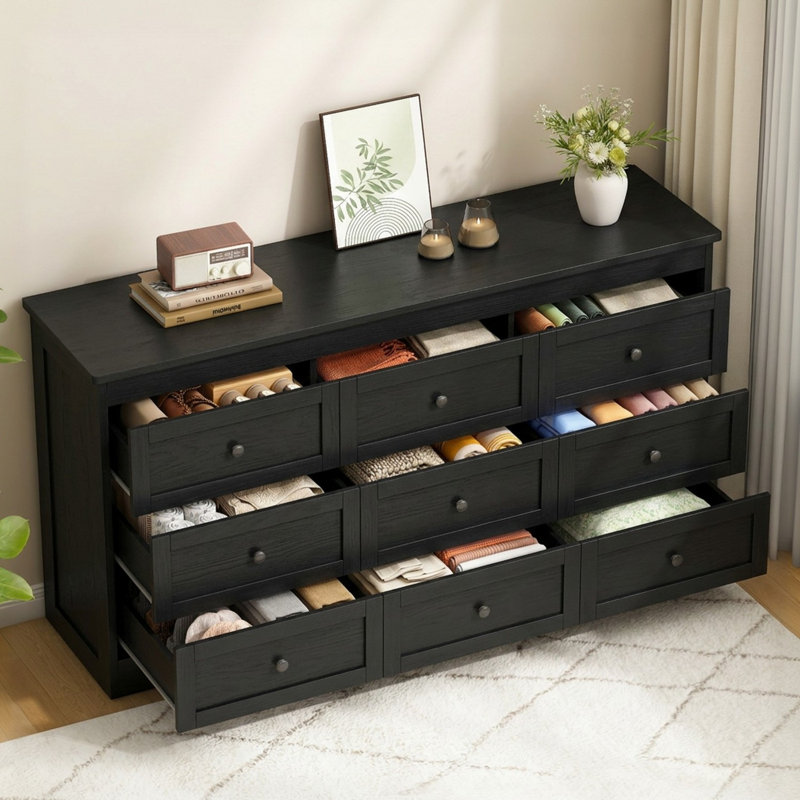 Commode 9 tiroirs l 59 po, Noir