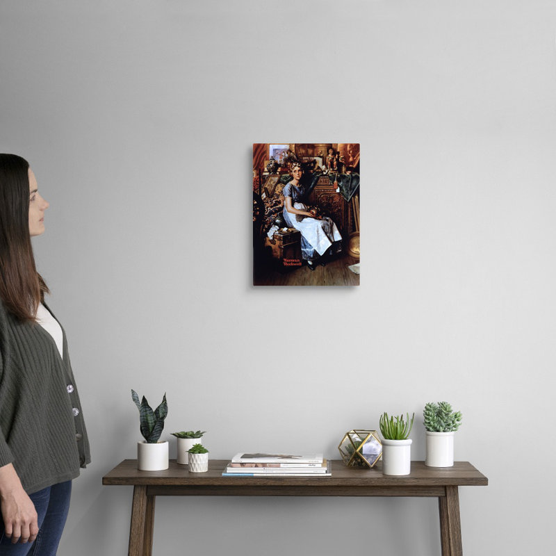 "Norman Rockwell Dreams In The Antique Shop", art mural sur toile, H 16 po x l 12 po x P 1,25 po, Toile tendue