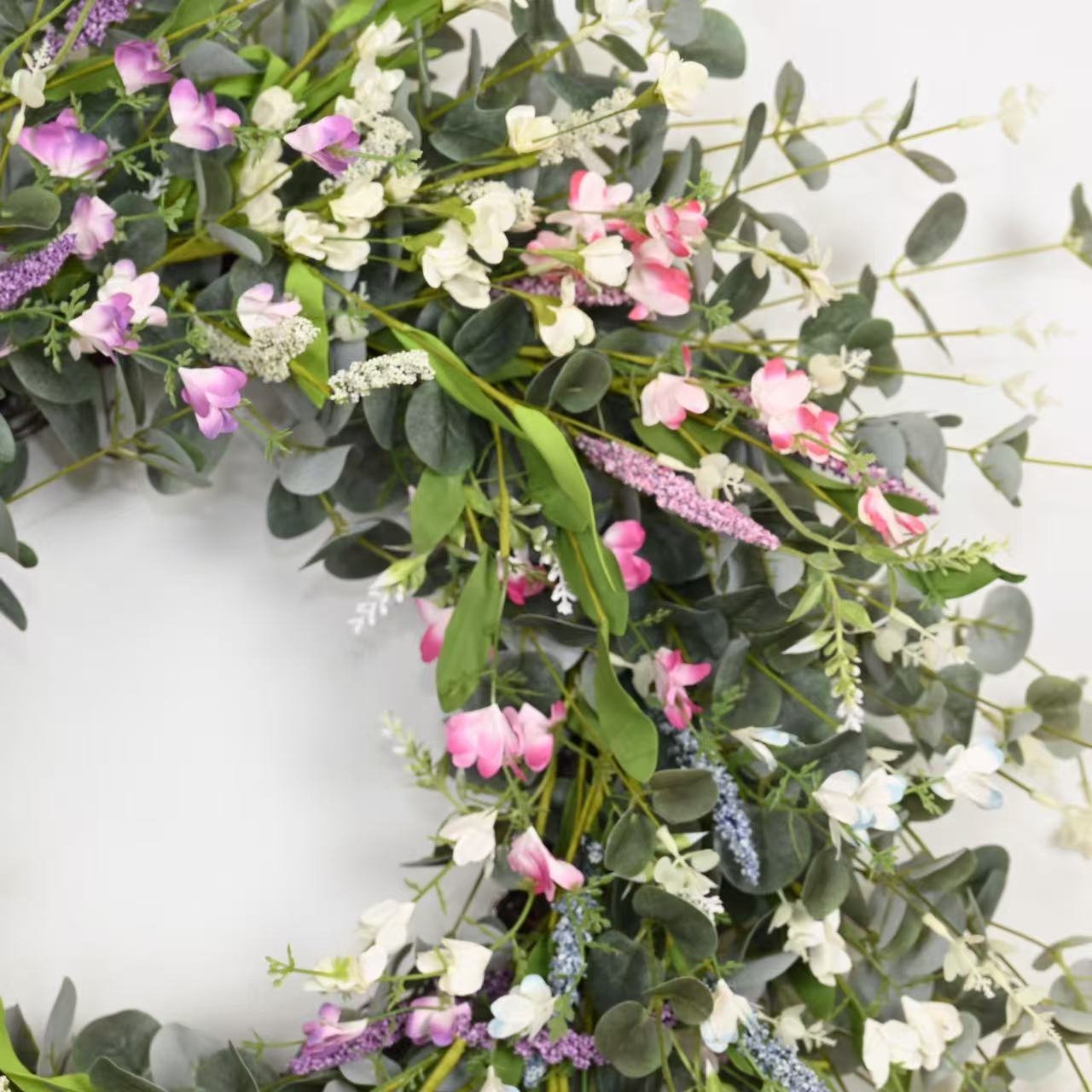 26" Artificial Farmhouse Spring Summer Lavender Berry Blossom Cluster Eucalyptus Wildflower Wreath For Front Door