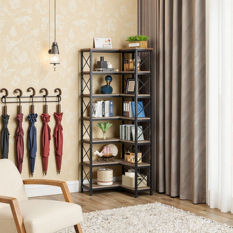 Grande bibliothèque de coin 7 niveaux 79,53 ", Grey