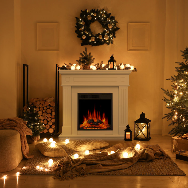 Tarijah 43" 1500W Electric Fireplace Mantel W/ Realistic LED Log Heater,Remote Control, Pearl White