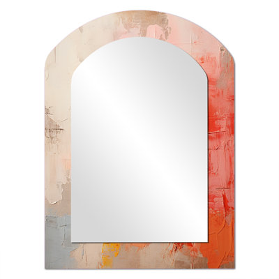 Gradient Grace Artistry I - Rainbow Asymmetrical Large Wall Mirror, Peach Freeform Decorative Mirror, Printed Metal Art