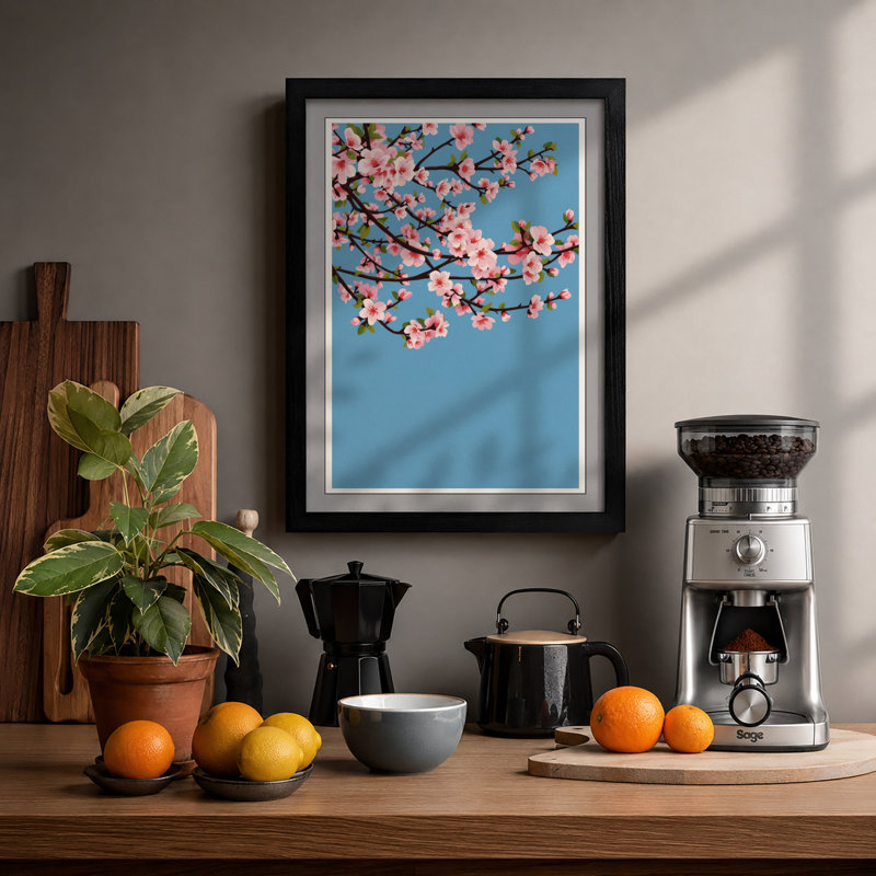 Moonlit Cherry Blossom Botanical - Framed Print, A1 - 84.1 x 59.4 cm, Black
