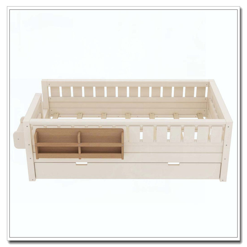 Bibliothèque en bois et lit gigogne intégrés, Lit simple, Beige