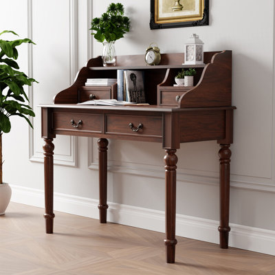 Bureau de direction rectangulaire en bois massif avec tiroirs Nut-brown
