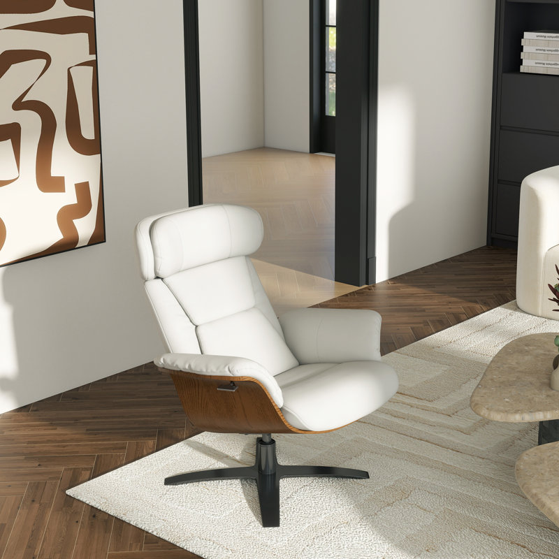 Ensemble de fauteuil inclinable et repose-pieds en cuir véritable 31,5 po Rigo, Cuir véritable blanc Baja, Non