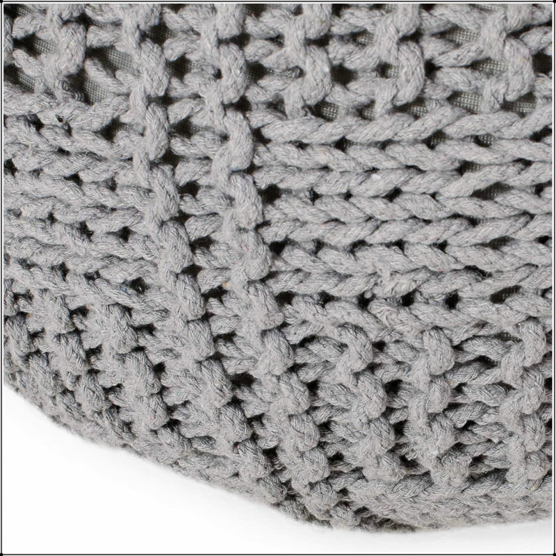 Pouf rond en coton tricoté 20 x 20 Yuny, doux et durable, pour une vie moderne et un usage multifonctionnel, Coton gris