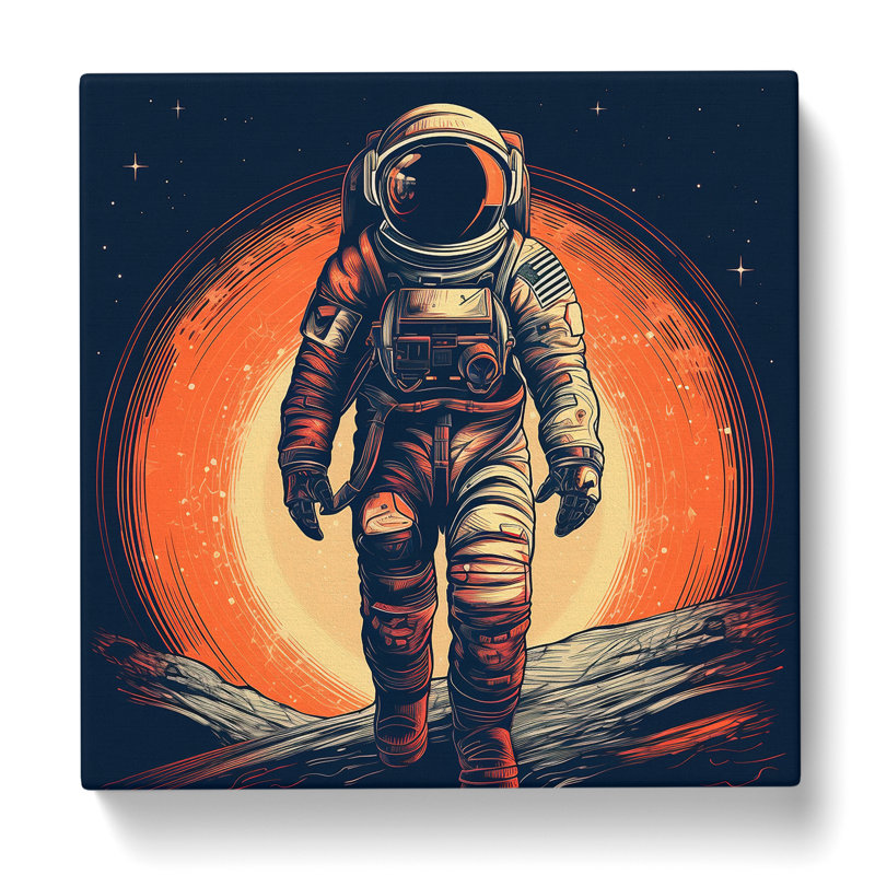 Astronaut Retro Art - Square - Wrapped Canvas - Framed Print, 50cm H x 50cm W x 3cm D