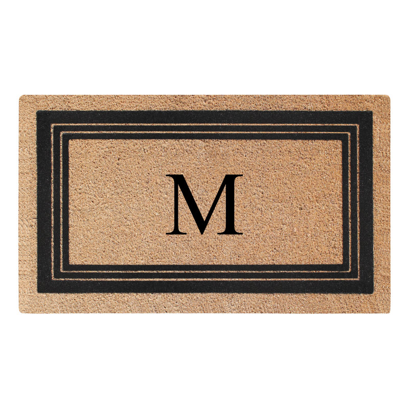 Monogrammed Triple Classic Border Natural Coir Door Mat with PVC Backing – Heavy-Duty, Anti-Shed & Easy to Clean, 30" x 18"