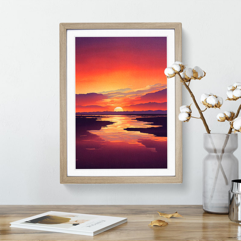 Alluring Sunset - Single Picture Frame Painting, 34cm H x 25cm W x 2cm D, Oak 