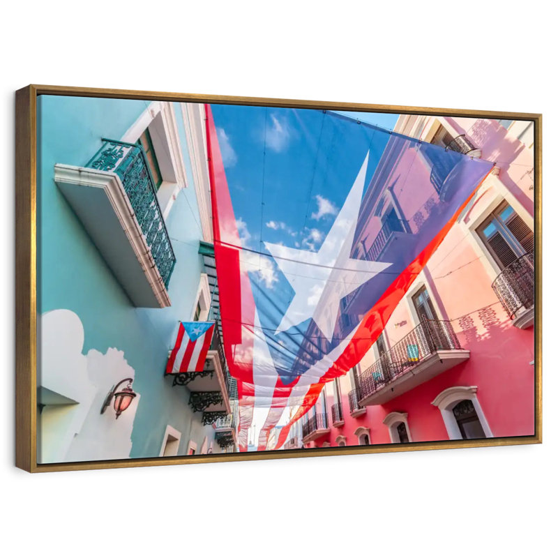 Drapeau de rue de Porto Rico, 46 po x 31 po, Cadre flottant doré