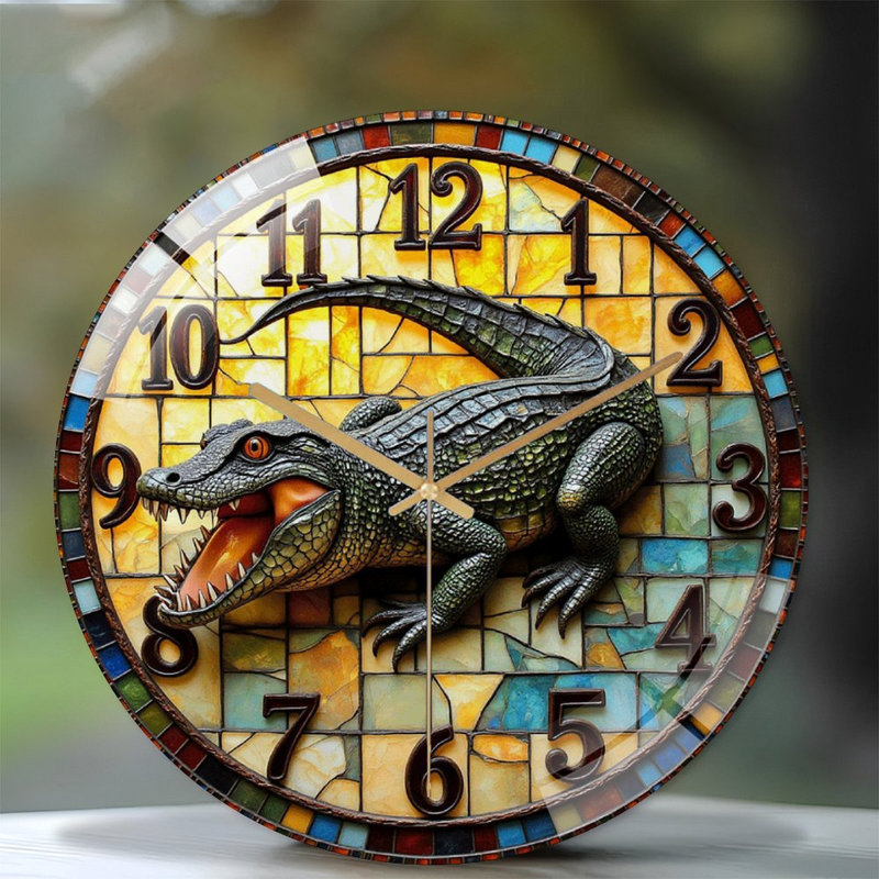 Crocodile Wall Clock Decorative Home Decor Art Art - 12'' Modern Glass Wall Clock