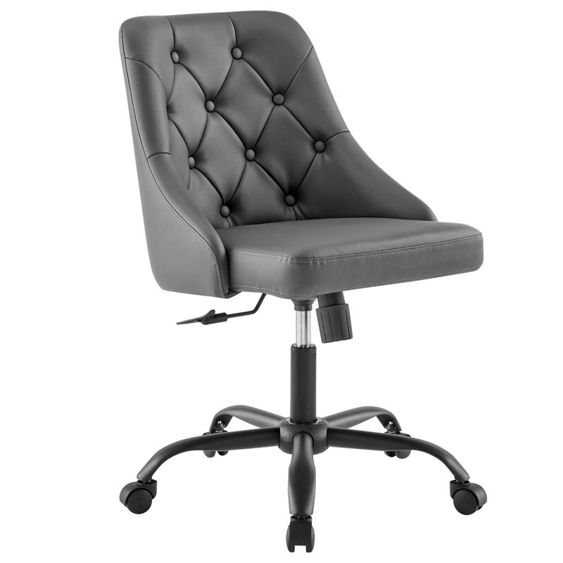 Distinct Tufted Swivel Vegan Leather Office Chair, Gray