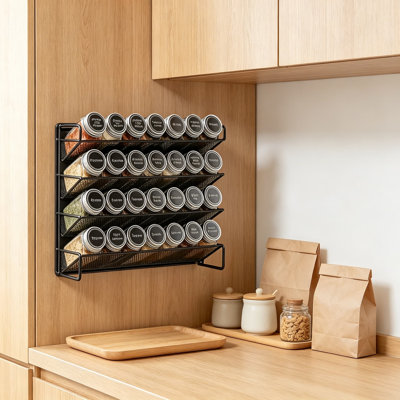 Magnetic Spice Rack Organizer For Refrigerator With 28 Glass Jars, 386 Labels, Hooks & Funnel, Strong Hold For Kitchen Storage, Space-Saving Design