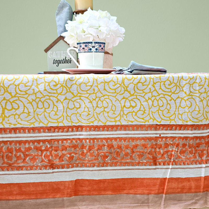 Nbad Cotton Floral Vine Tablecloth, Peach, 60" W x 90" L