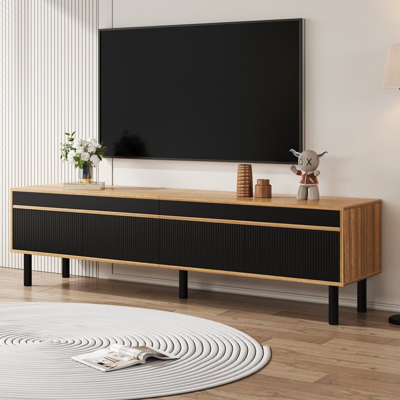 Tv Cabinet, Tv Table, Tv Panel, Low Cabinet With Four Doors. Fine Texture. Black, 170 L X 38w X 47 H (cm)