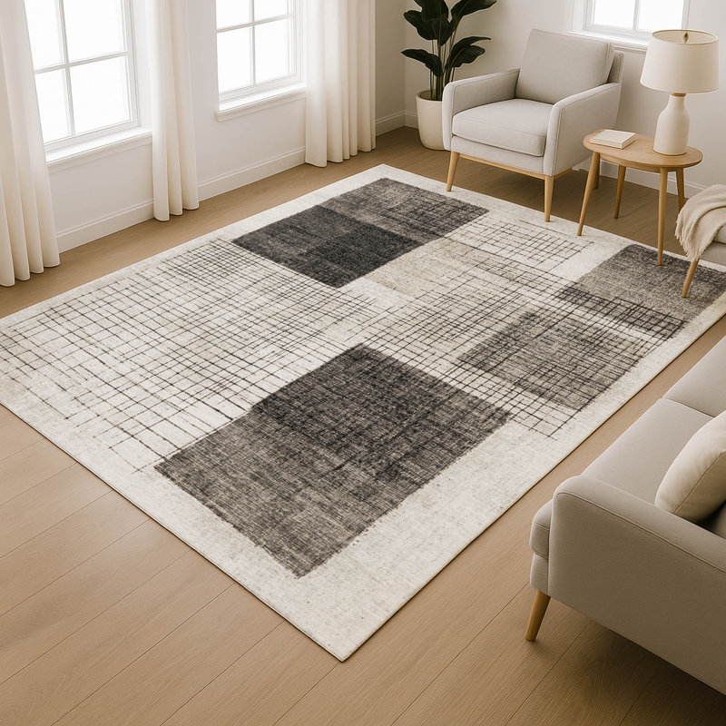 Premium Machine Washable Mayfield Geometric Rug, Ivory, 2'6" x 3'10"