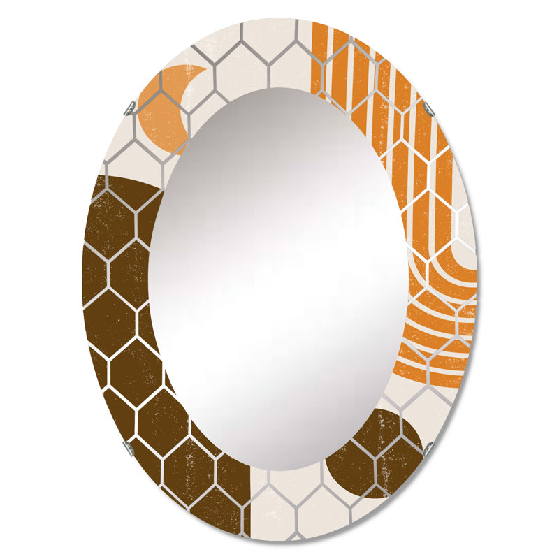 Abstrait arc-en-ciel géométrique dans des tons de terre - miroir mural moderne, 30 po x 20 po