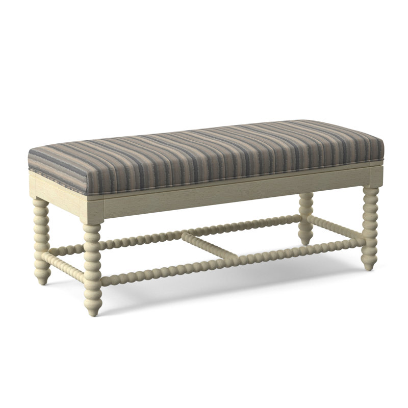 Lind Island Upholstered Bench, Sunbrella Beige Pinstripe; 6205-74, Bisque Finish