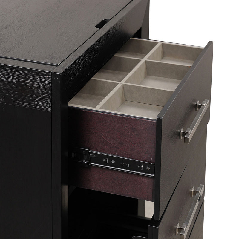 Ensemble de meuble-lavabo avec tabouret et tiroirs de rangement noirs avec poignées en nickel style contemporain