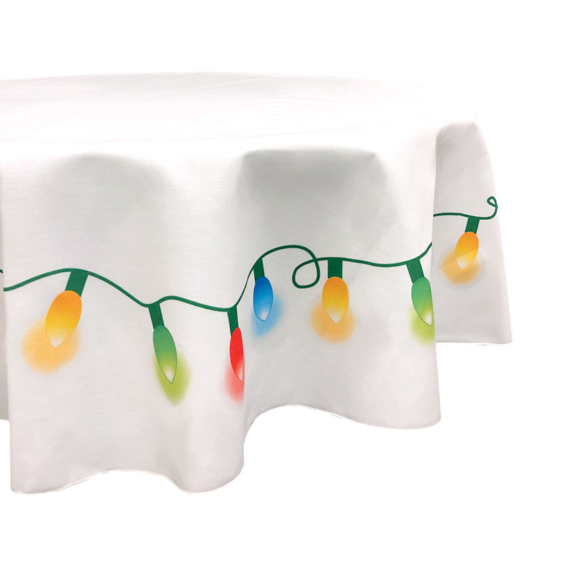 Orissa Floral Round Christmas Tablecloth, 84" L x 84" W, Christmas Lights Garland